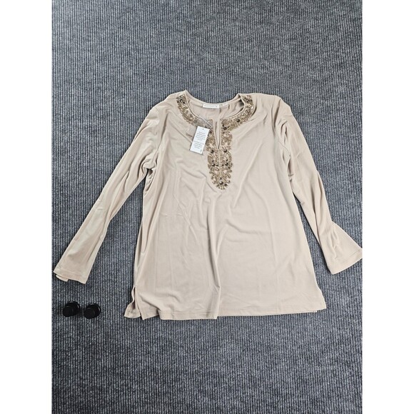 Susan Graver Tops - Susan Graver Embellished Tunic Top – Beige Long Sleeve Women’s SZ M